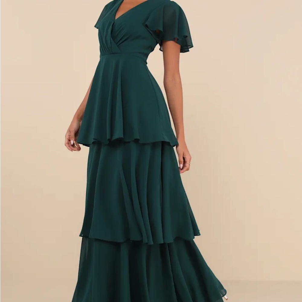 Sincerely Exquisite Emerald Green Short Sleeve Tiered Maxi Dress